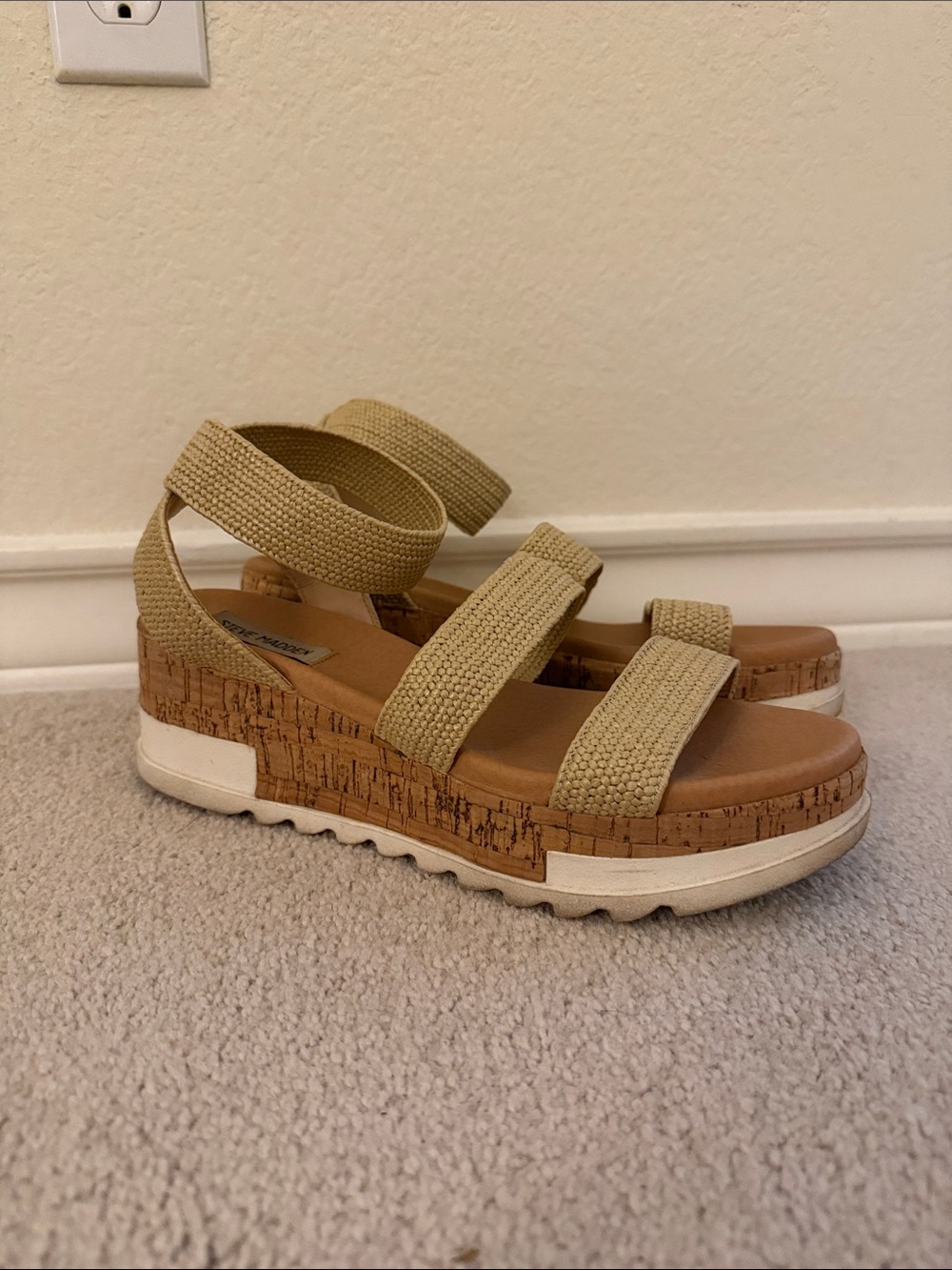 Steve Madden Woven Cork Platform Sandal in Tan